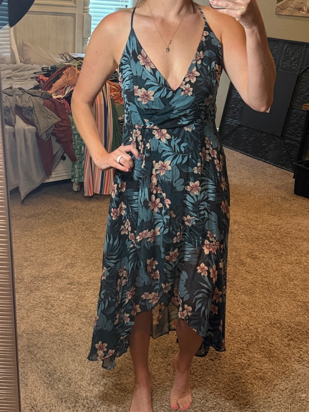 Charlotte Russe Teal Floral High-Low Midi Dress